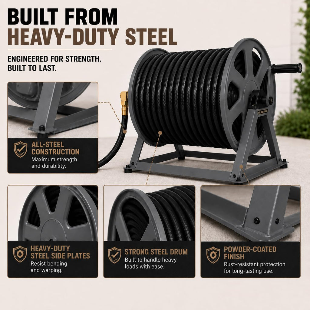 200ft Heavy Duty Metal Floor and Wall Mounted Hose Reel K81301
