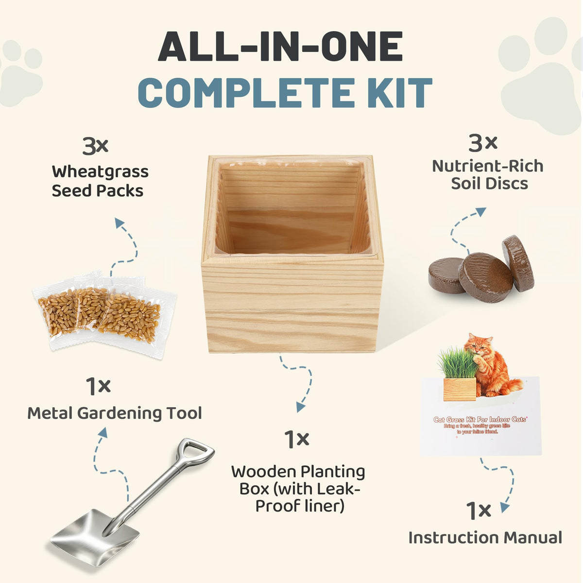 Cat Grass Growing Kit with Wooden Planter A2141