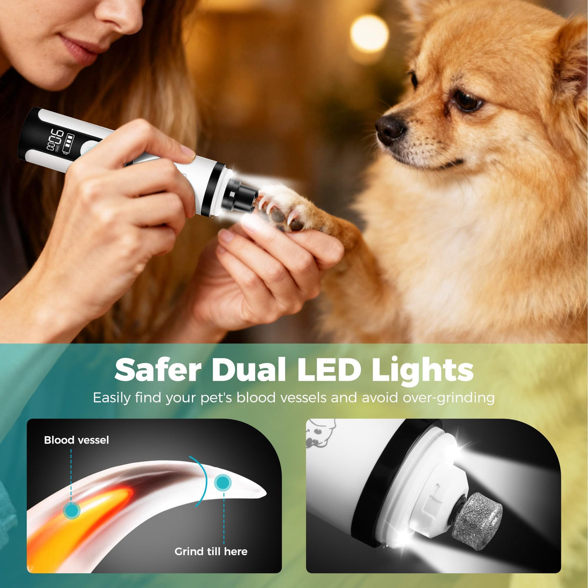 Silent Cordless Dog Nail Grinder with 3 Adjustable Speeds R358029