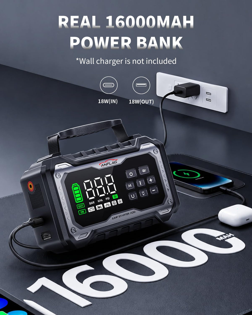 Car Battery Jump Starter with Air Compressor 8000A Portable Booster Pack 160PSI Tire Inflator M497849