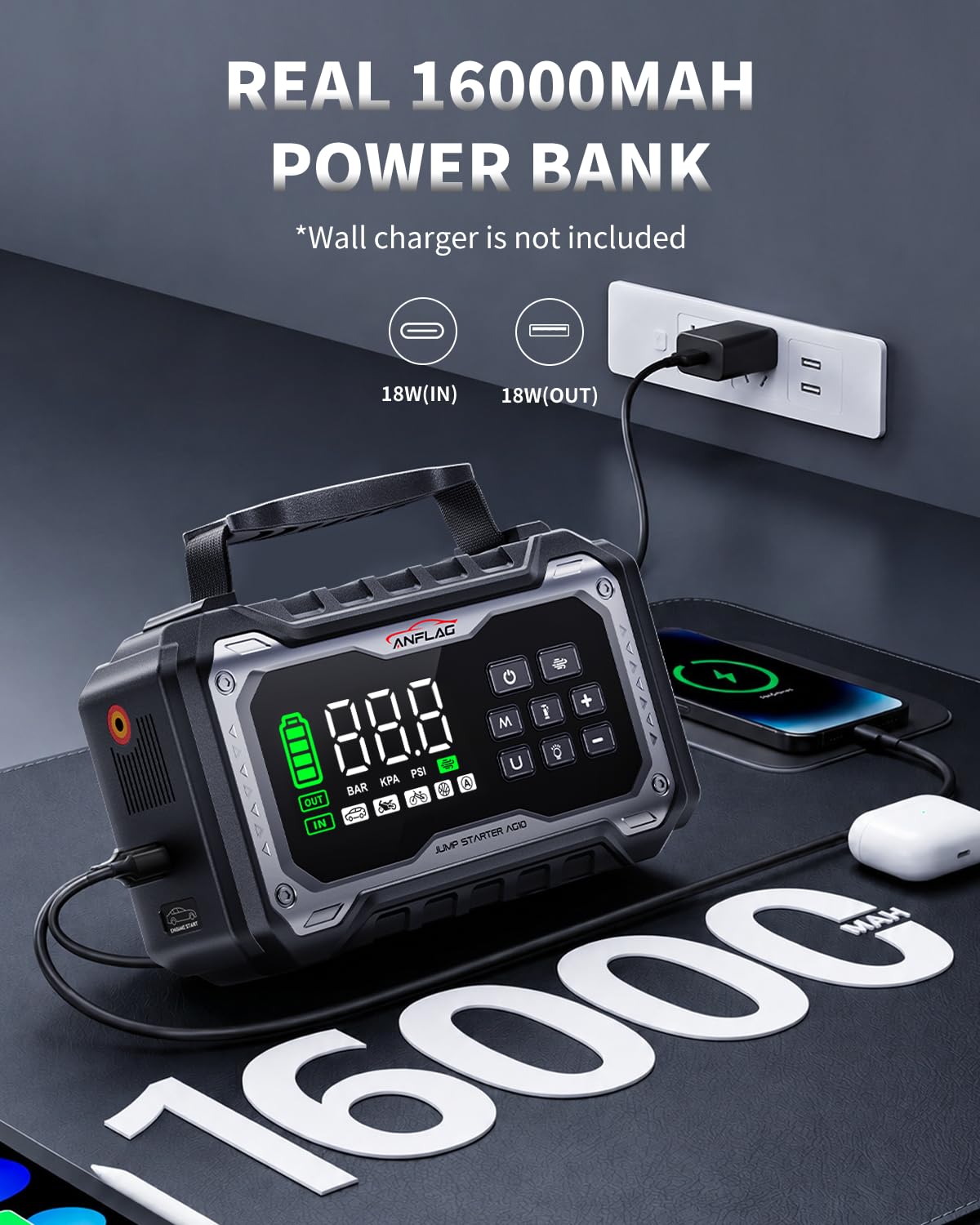 Car Battery Jump Starter with Air Compressor 8000A Portable Booster Pack 160PSI Tire Inflator M497849