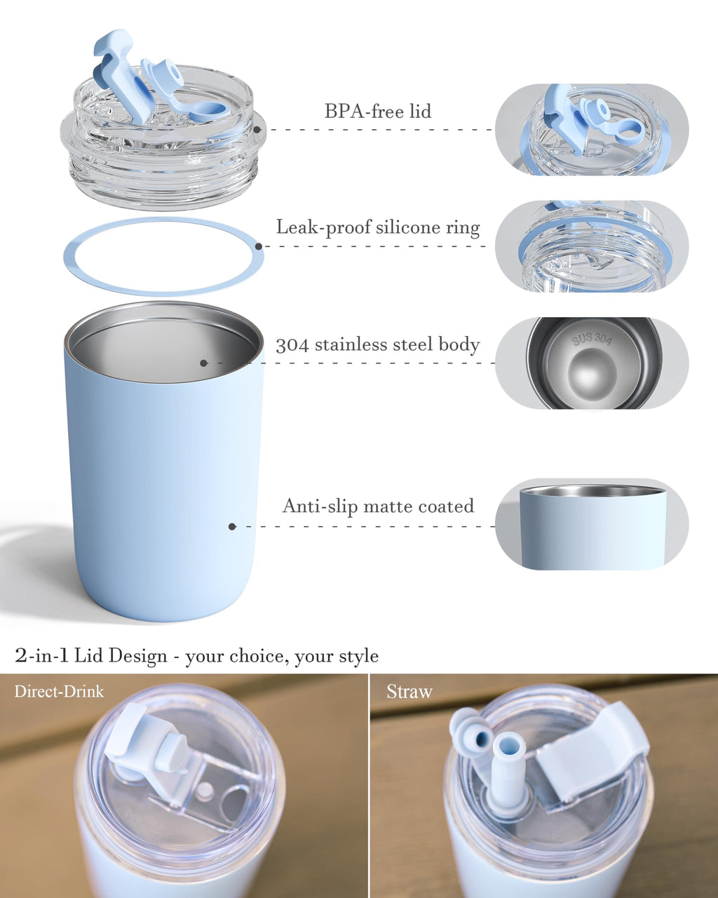 16 oz Insulated Stainless Steel Tumbler with Straw and Lid A14633