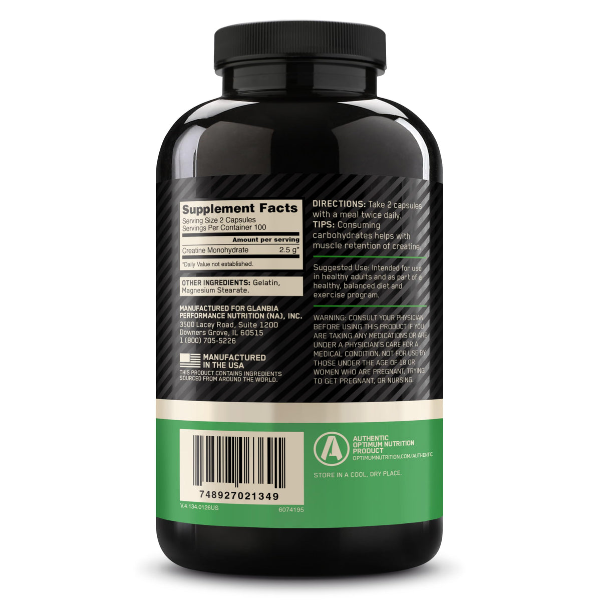 Micronized Creatine Monohydrate Capsules, 200 Ct J782