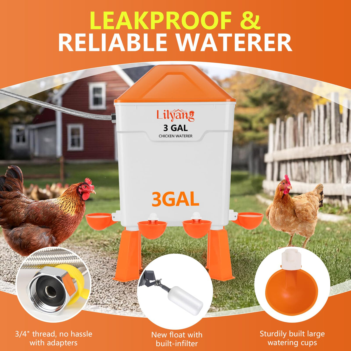 3 Gallon Automatic Chicken Waterer & Feeder Set J2385
