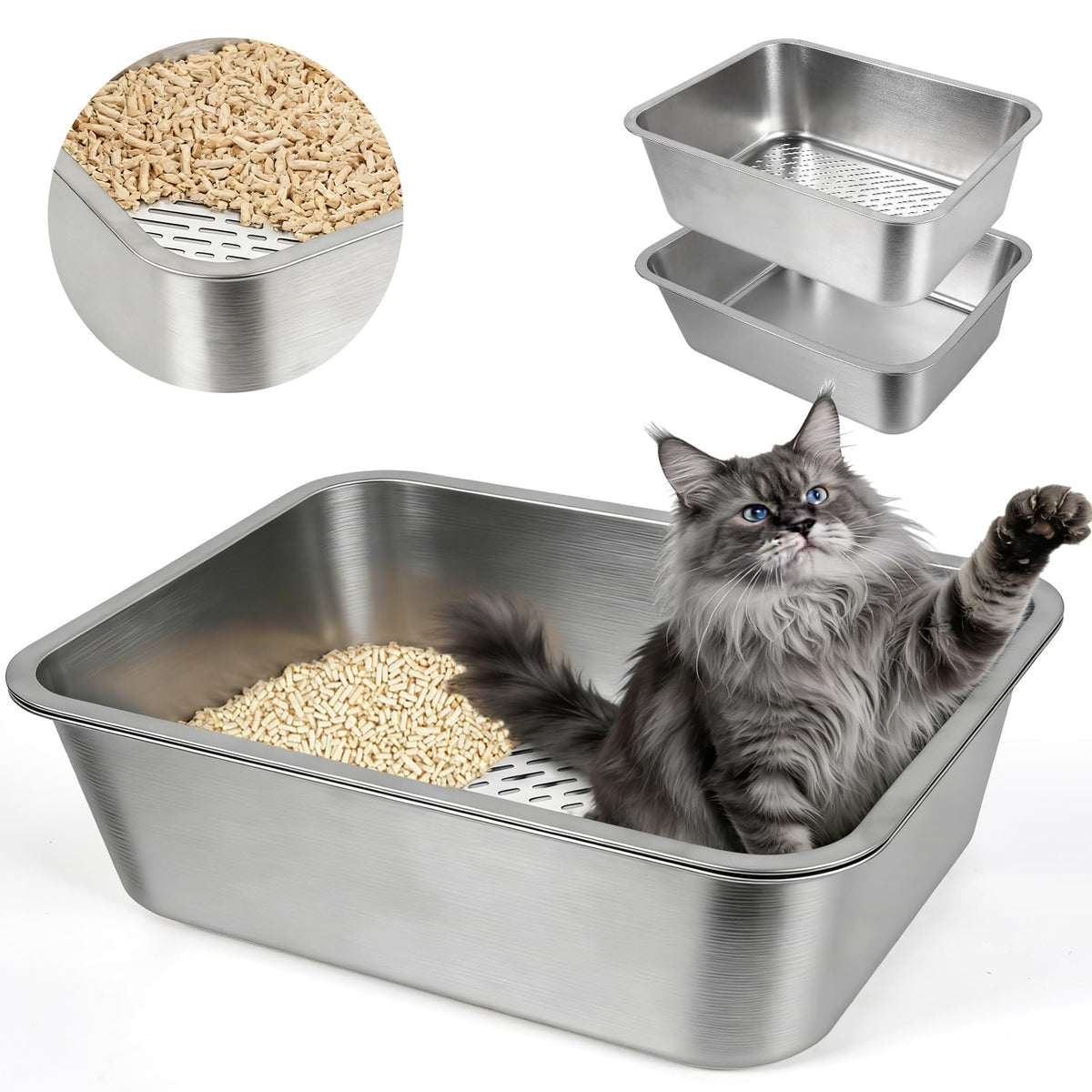 Stainless Steel Sifting Litter Box with Sifter F984