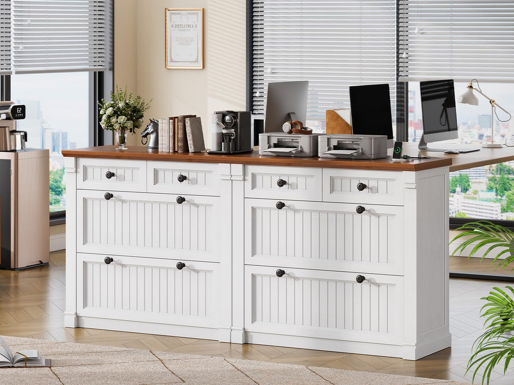 White Brown 4 Drawer Wood File Cabinet with Power Outlets Y529889