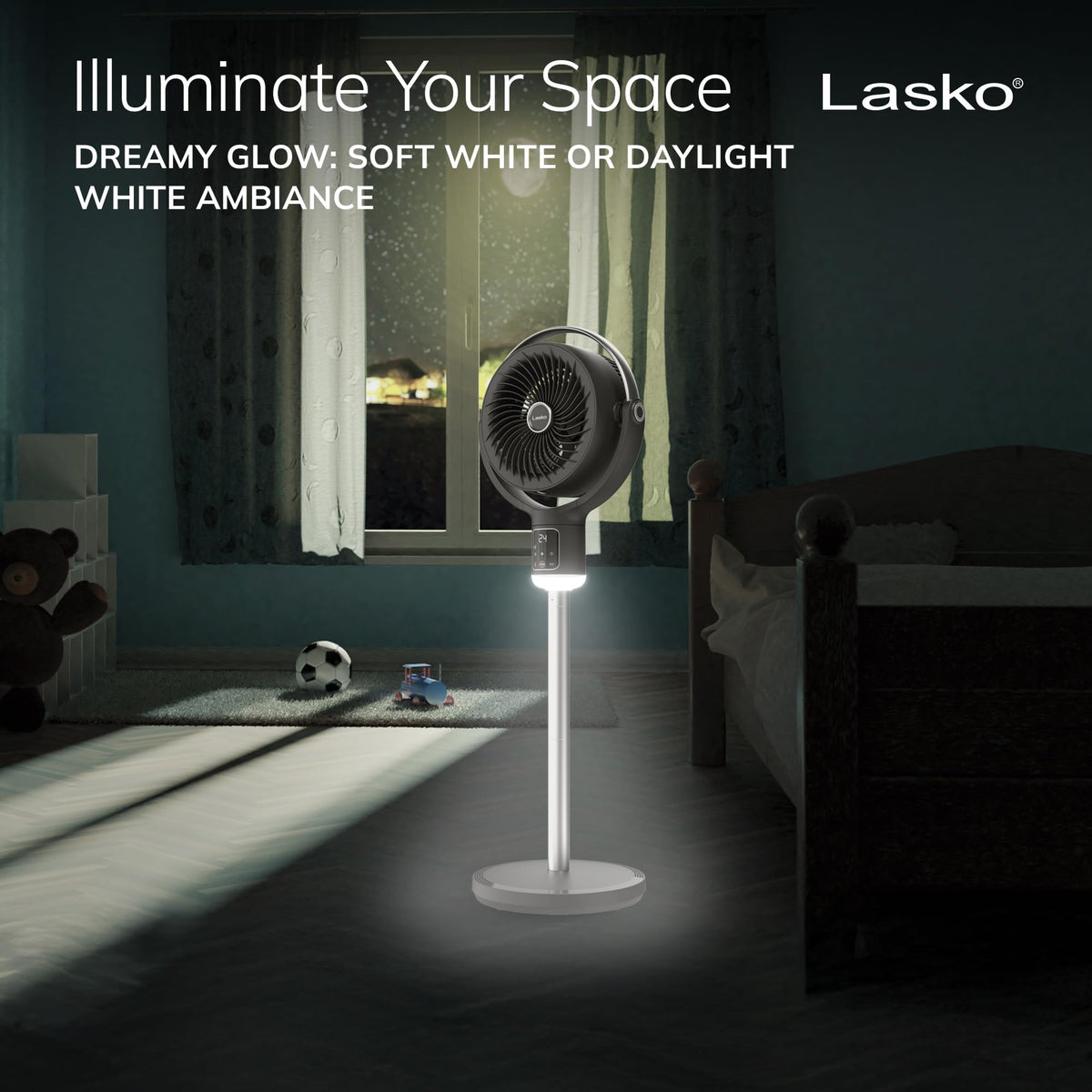 Pedestal Fan with Remote Control, Adjustable Height, Night Light, Gray D40246