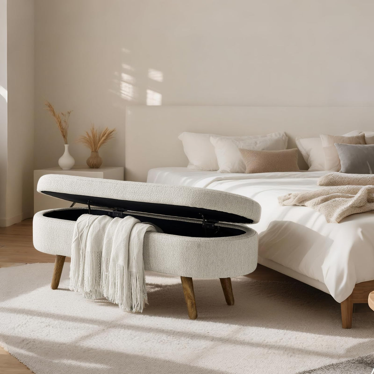Oval Storage Bench Linen Fabric R61692