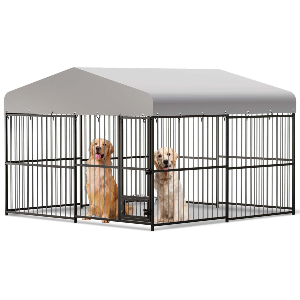 10x10ft Outdoor Dog Kennel with Feeding Door & 2 Bowls L585473