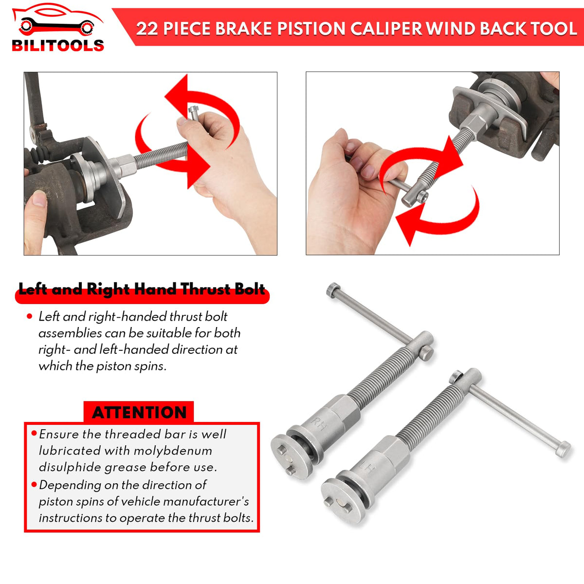 22-Piece Heavy Duty Brake Caliper Compression Tool with 18 Adapters B7771