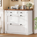 White Brown 4 Drawer Wood File Cabinet with Power Outlets Y529889