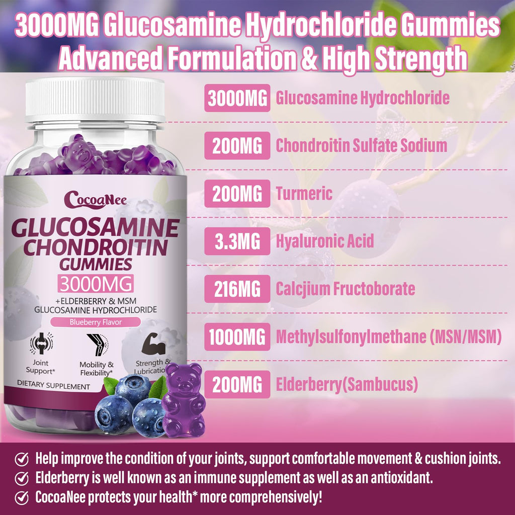 3000MG Glucosamine Chondroitin Gummies with MSM & Elderberry 180Cts Z5109