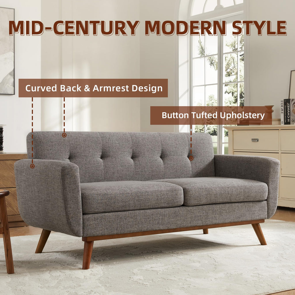 65.2" W Grey Button Tufted Loveseat Sofa V80733