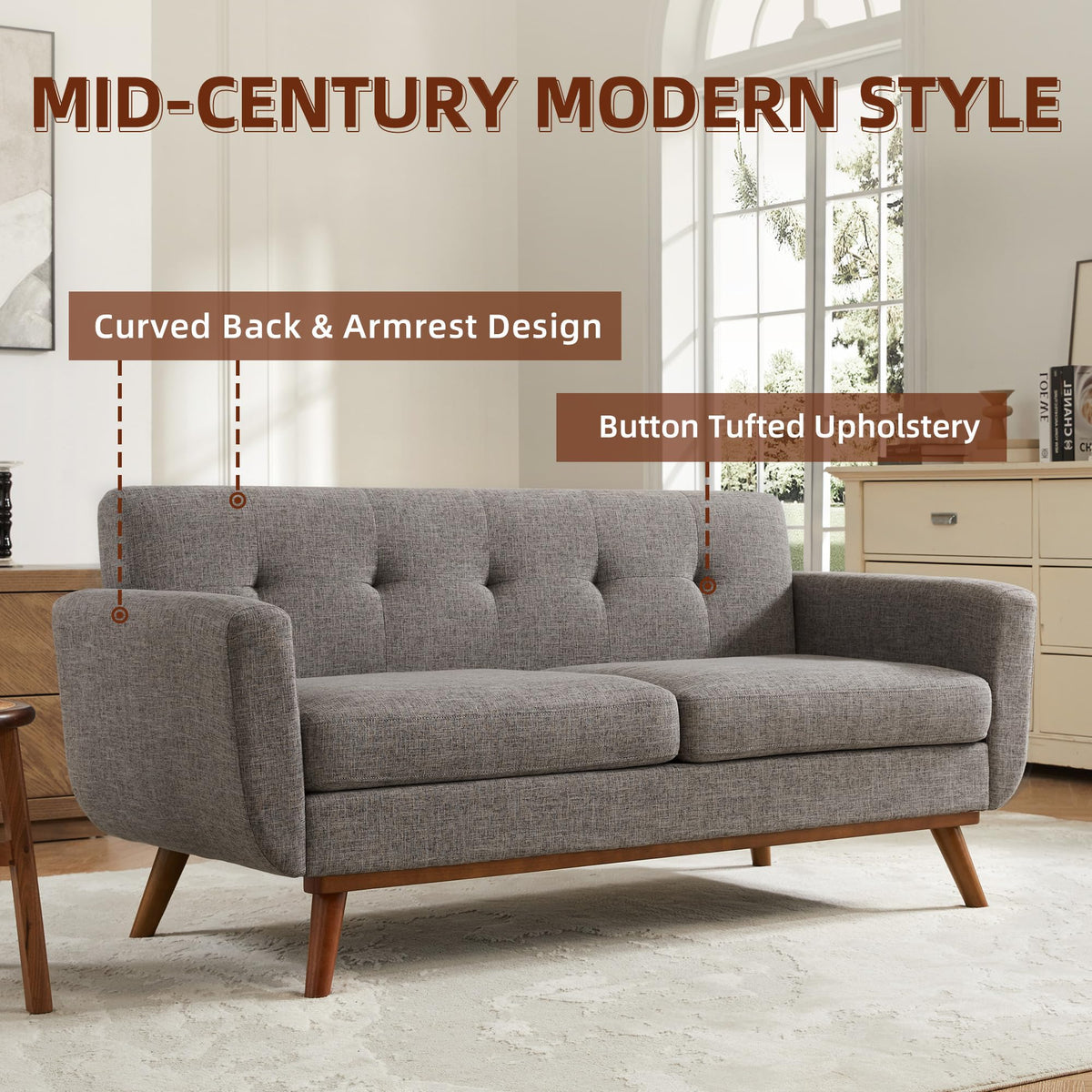 65.2" W Grey Button Tufted Loveseat Sofa V80733