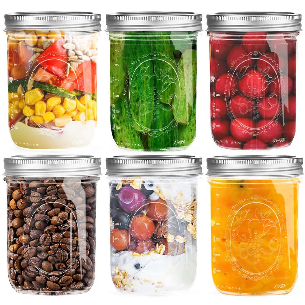 16 oz Wide Mouth Glass Mason Jars with Lids, 6 Pack G215