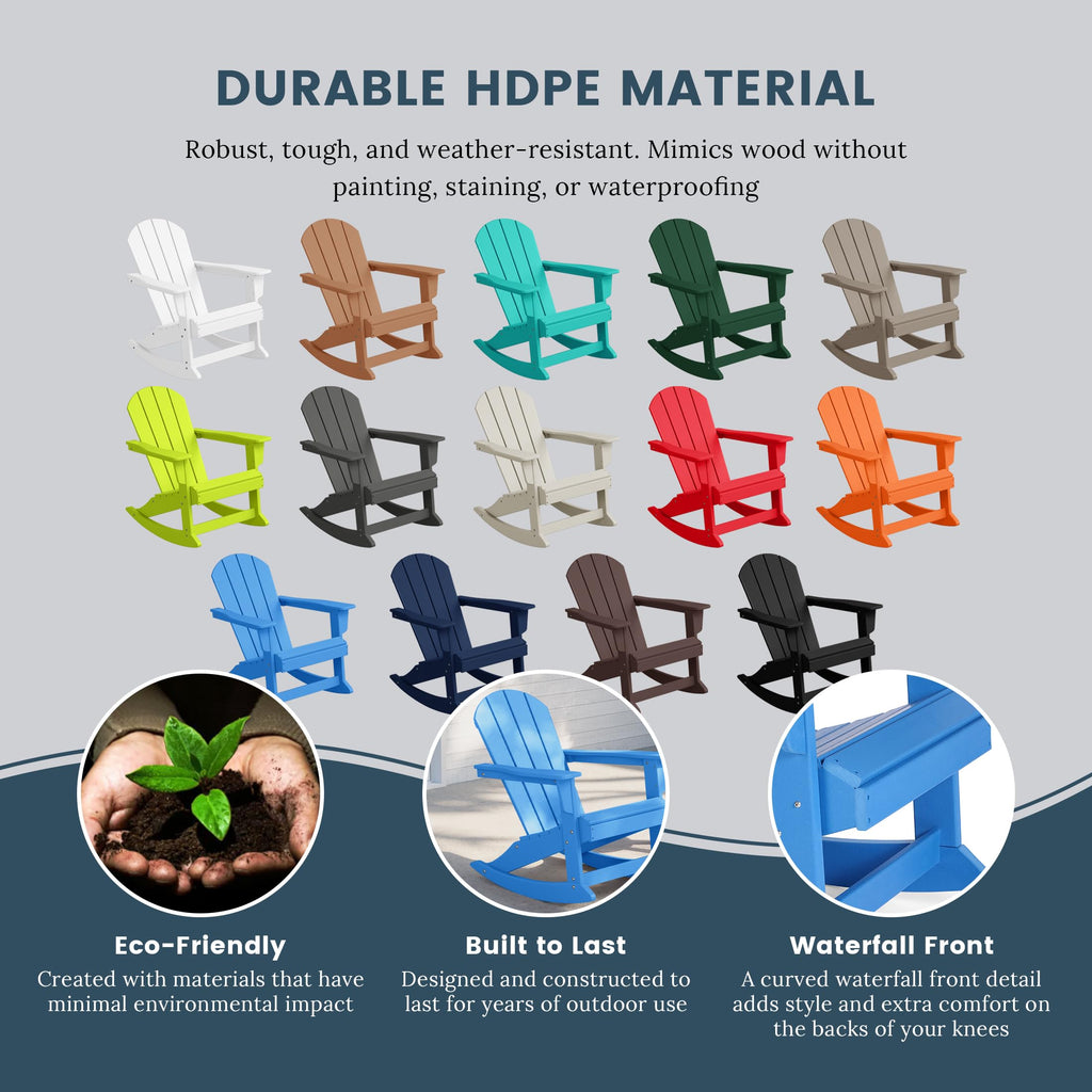 HDPE Outdoor Rocking Adirondack Chair Set of 2, Pacific Blue Q736
