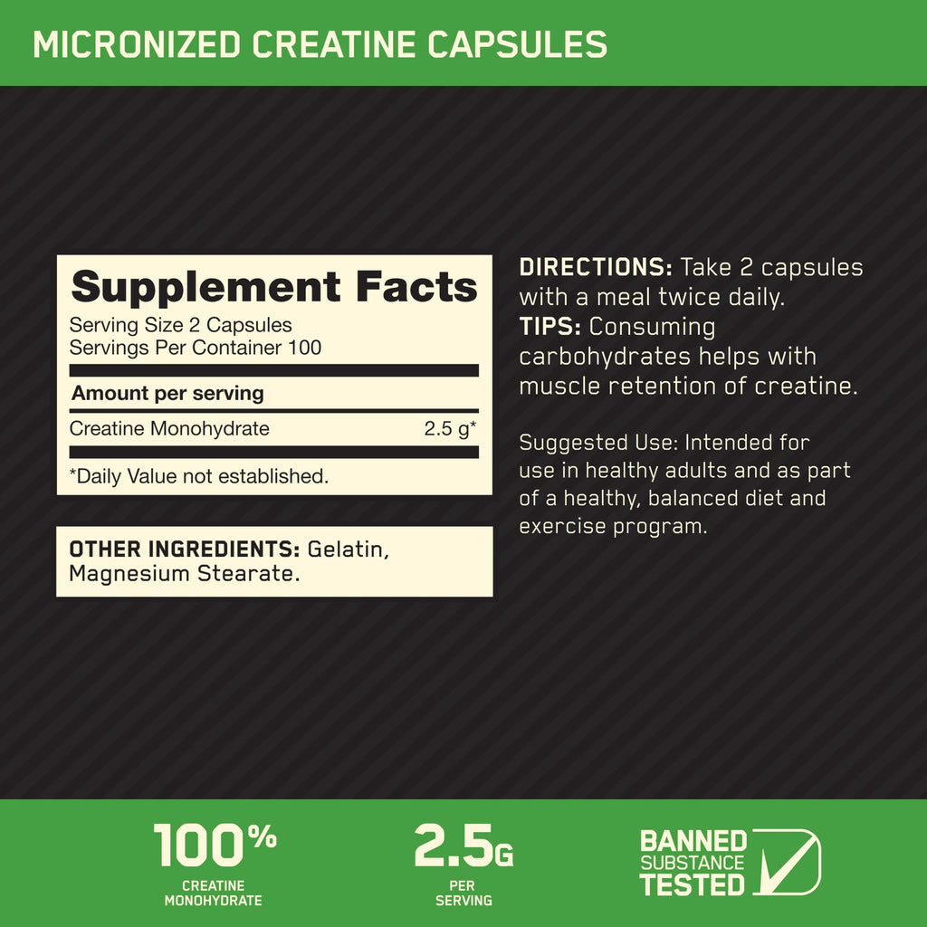 Micronized Creatine Monohydrate Capsules, 200 Ct J782