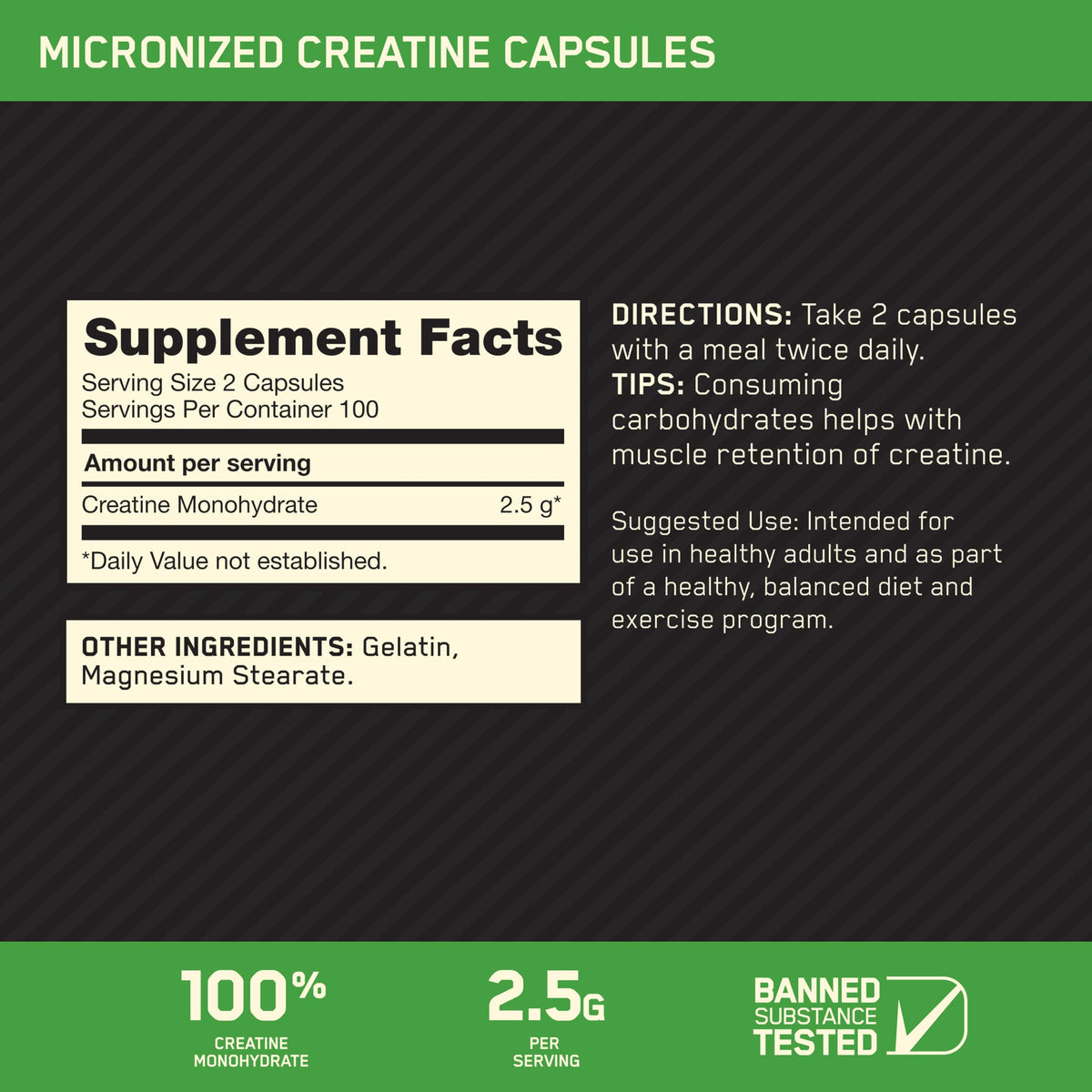 Micronized Creatine Monohydrate Capsules, 200 Ct J782