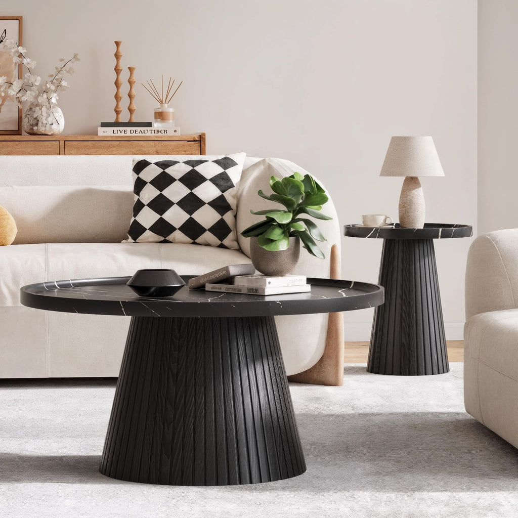 Black Marble Veneer Nesting Coffee Table Set of 2 G886144
