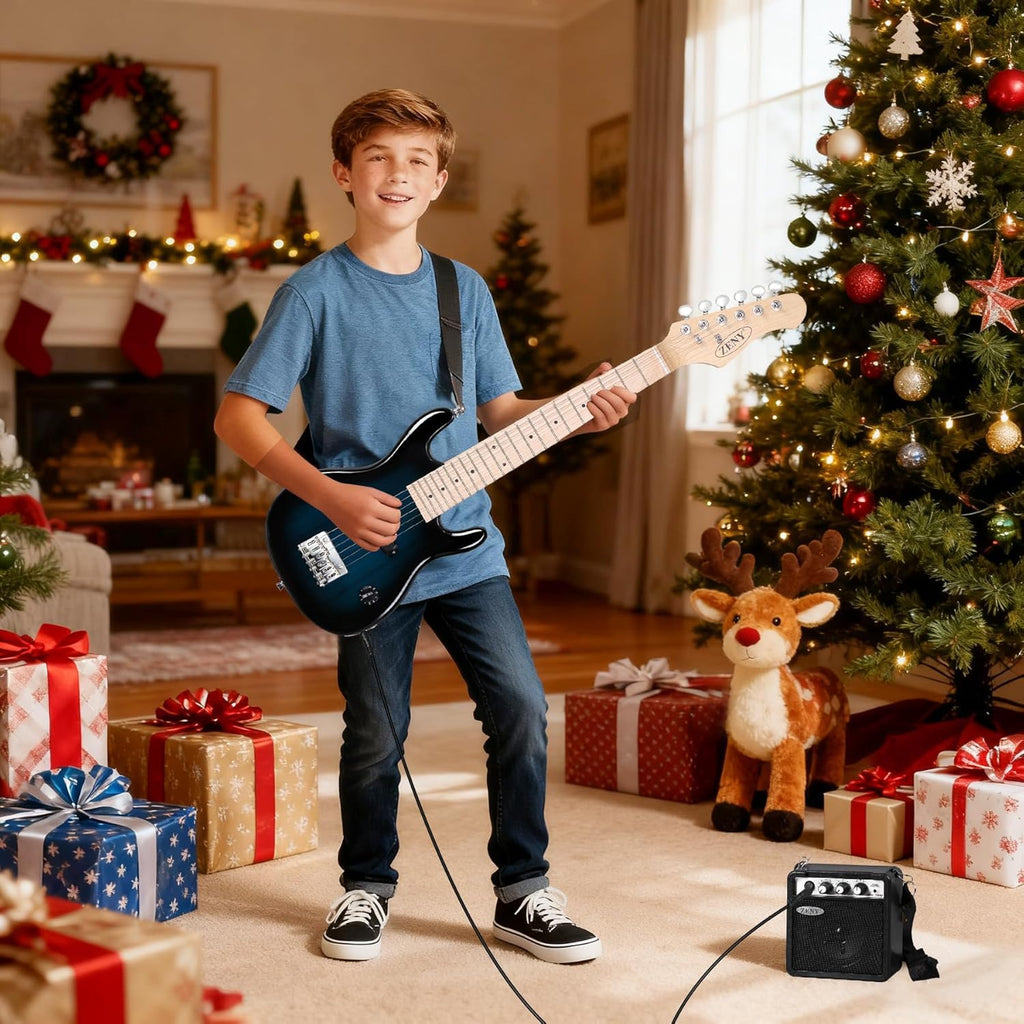 30 inch Kids Electric Guitar with 5w Amp, Gig Bag, Strap, Cable, Strings and Picks, Blue U7712