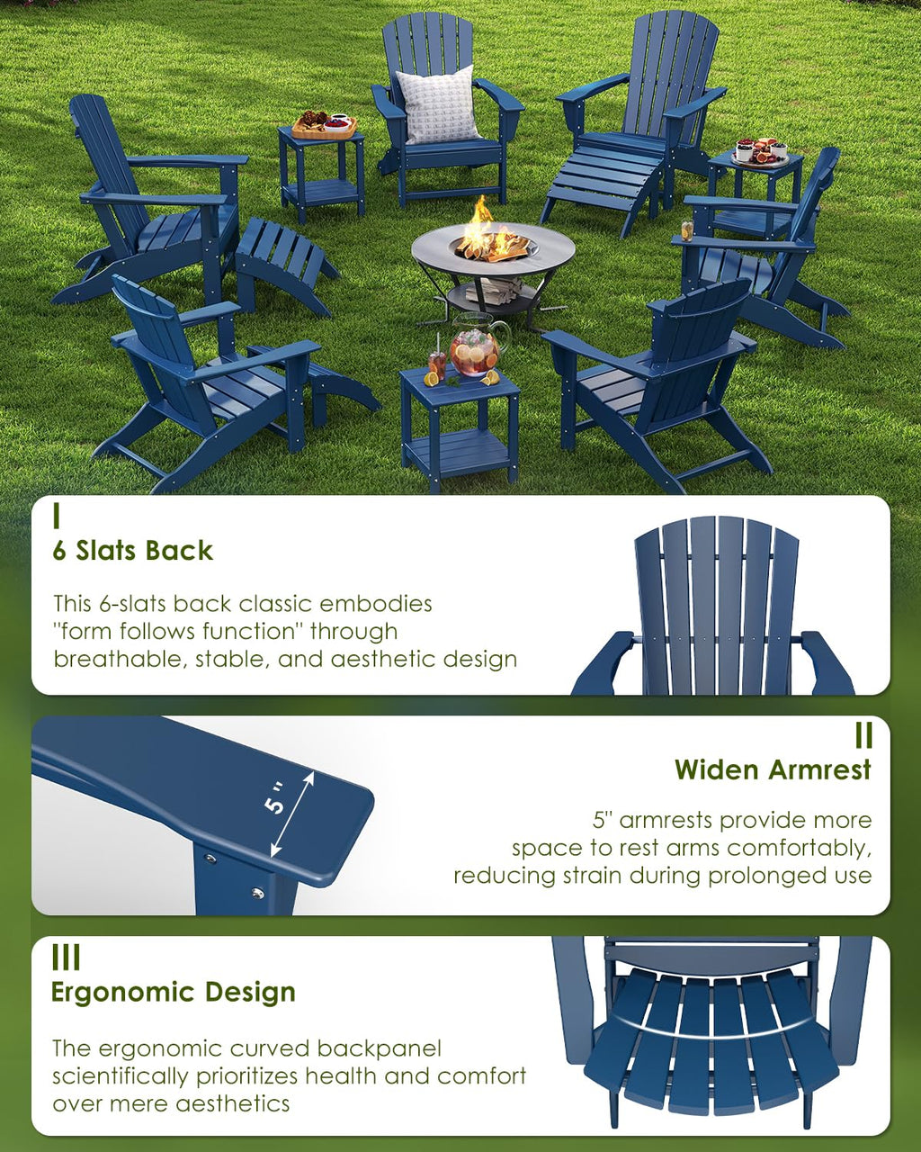 Oversized Adirondack Chairs Set of 2 HDPE All Weather Blue V338520