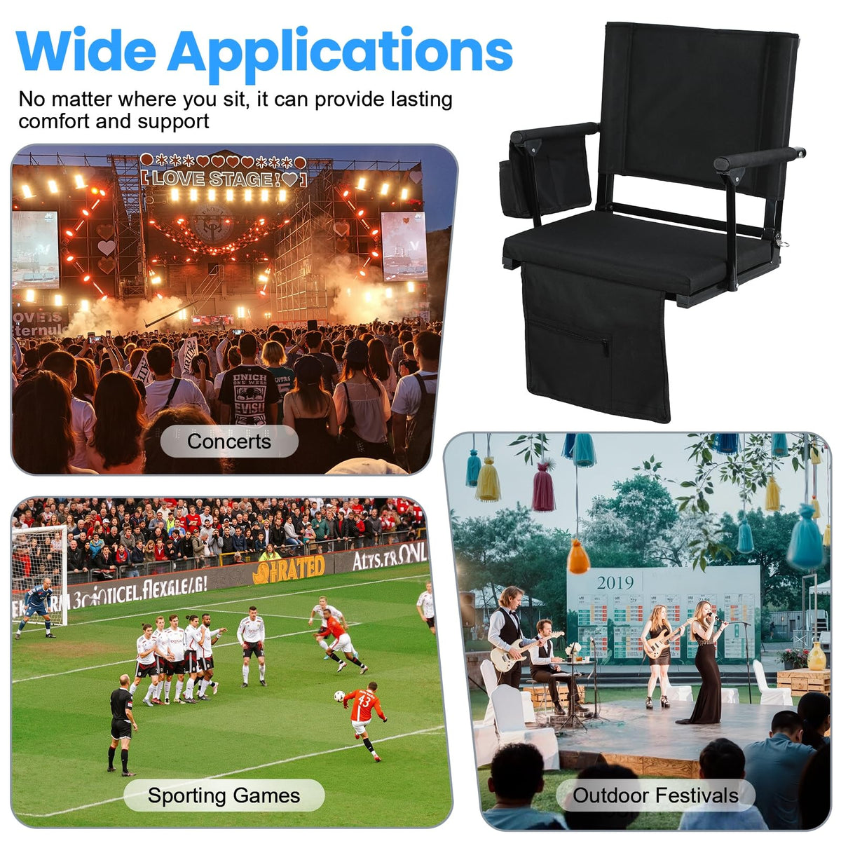 2-Pcs Folding Stadium Seat with Back Support & Cushion D314