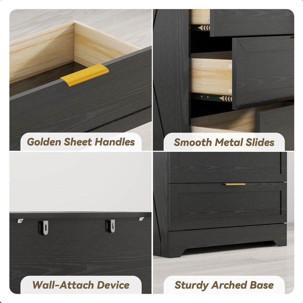 Modern Wide Wooden Chest of Drawers, Black V164058