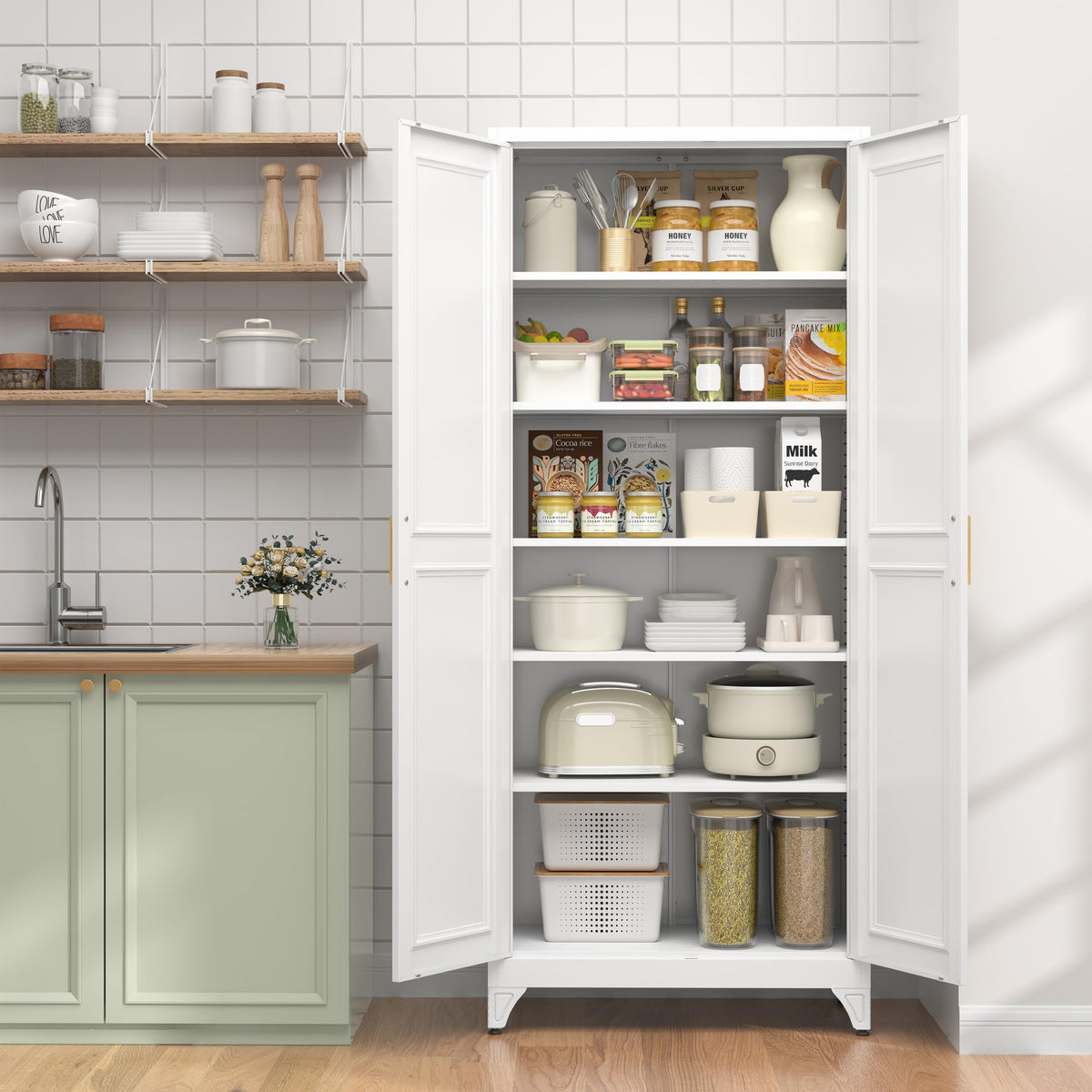 75" Metal Kitchen Pantry Cabinet with Doors C1063