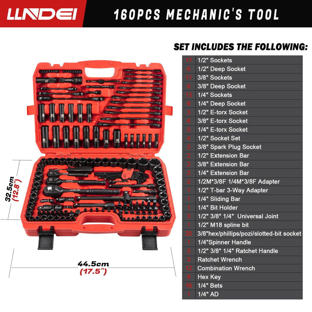 160Pc Mechanics Socket Set 1/2 1/4 3/8" Drive Metric Y22256