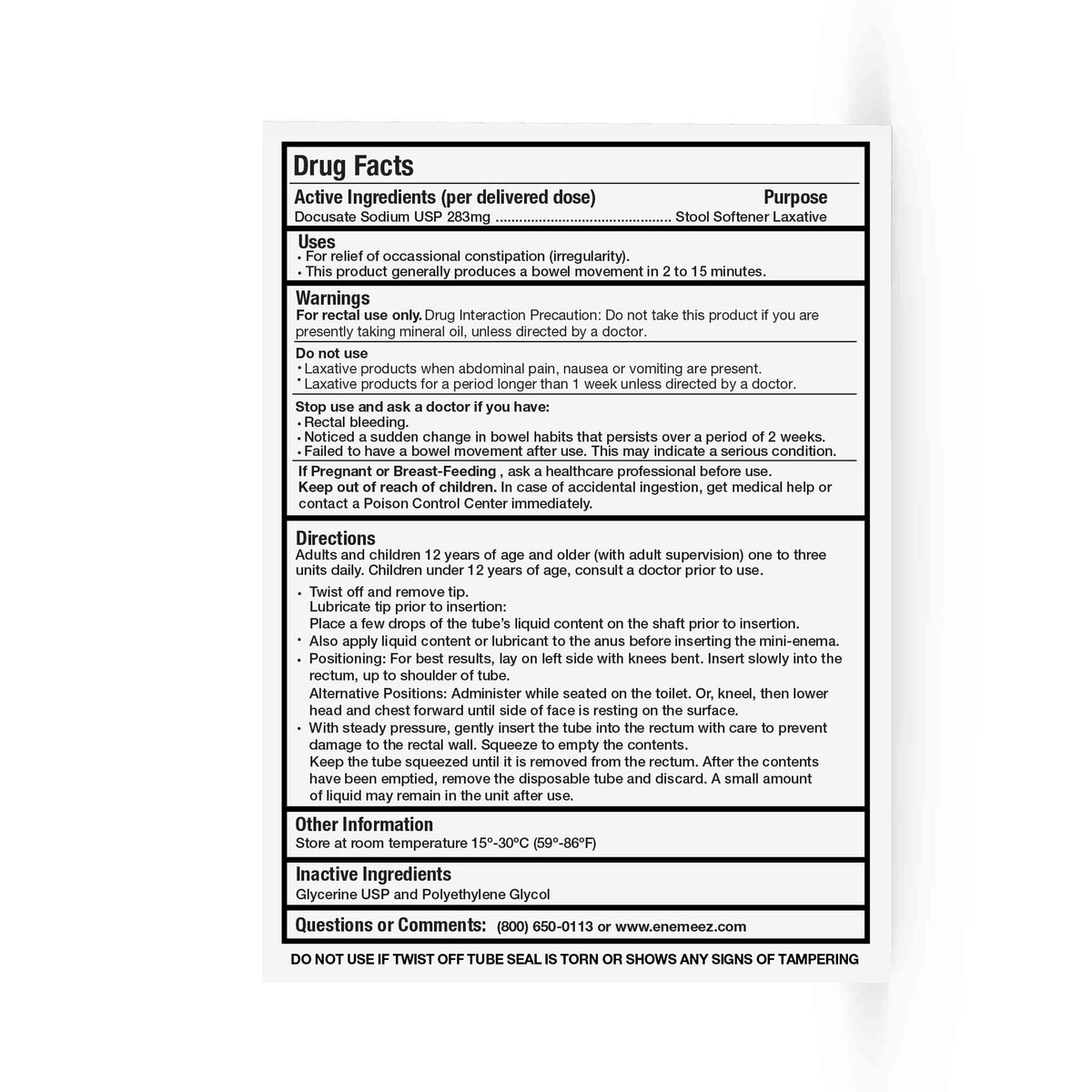 Docusate Sodium Mini Enema 283mg 30 Count L645