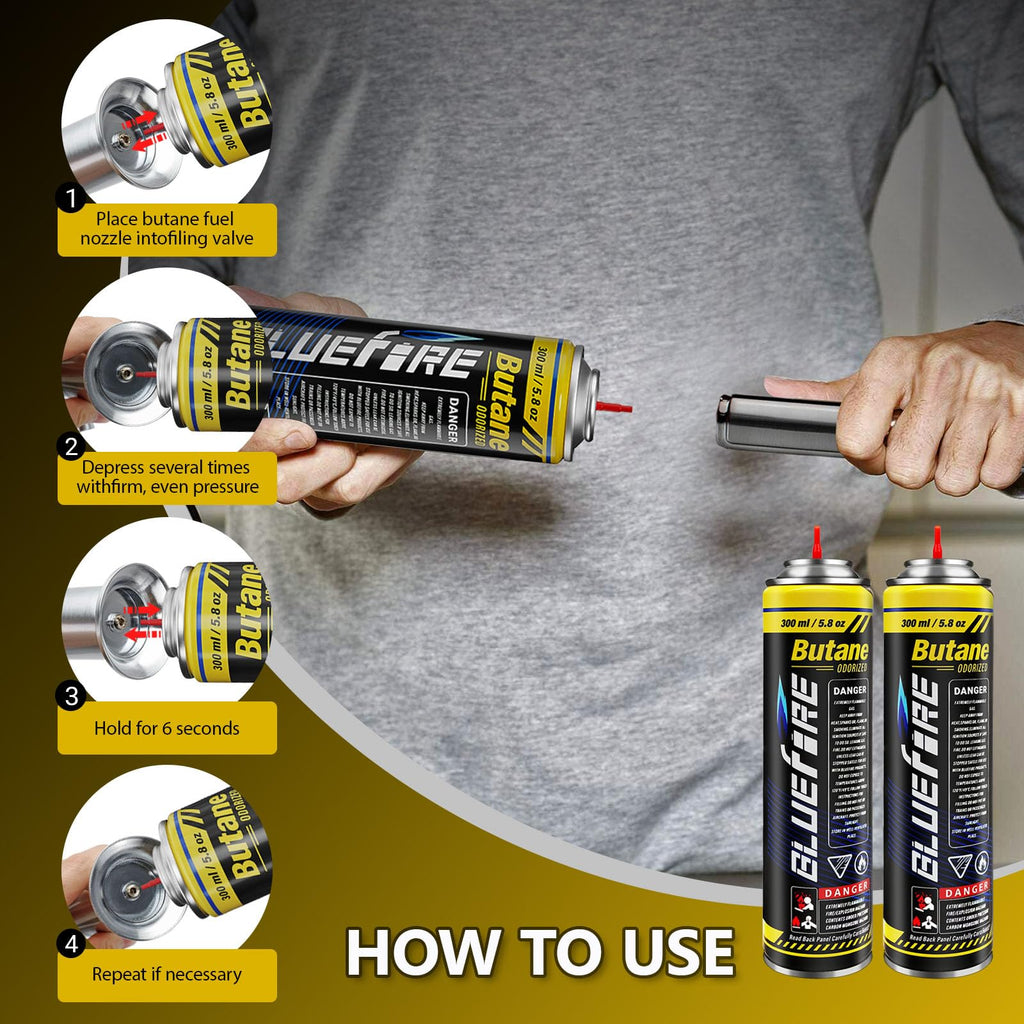 Pack of 2 Butane Fuel Refill 10.56 fl oz Canister with 5 Nozzle Adapters N557