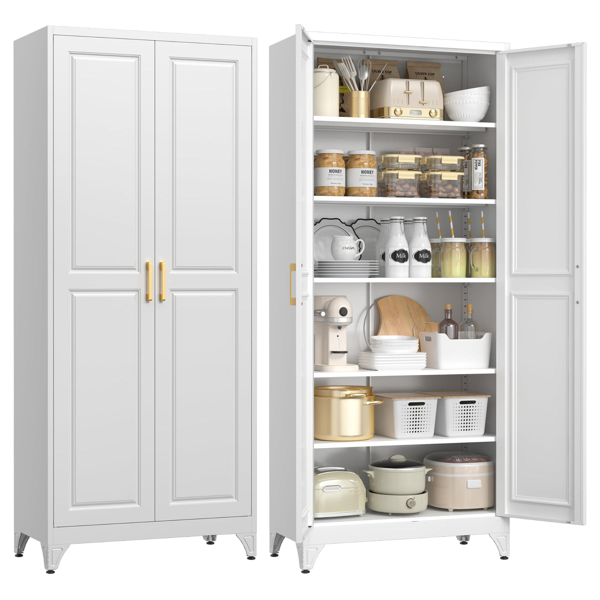 75" Metal Kitchen Pantry Cabinet with Doors C1063