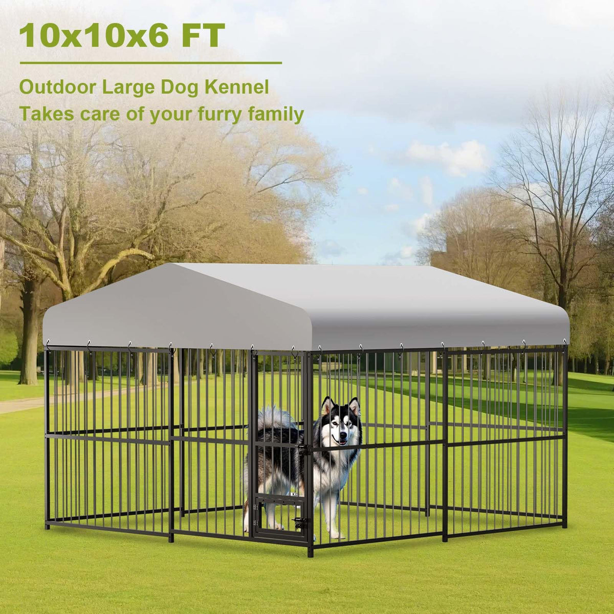 10x10ft Outdoor Dog Kennel with Feeding Door & 2 Bowls L585473