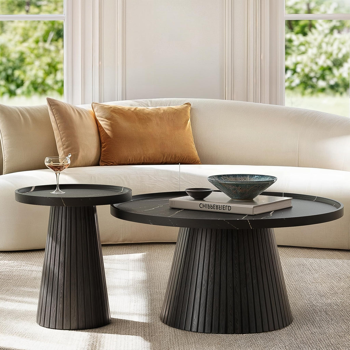 Black Marble Veneer Nesting Coffee Table Set of 2 G886144