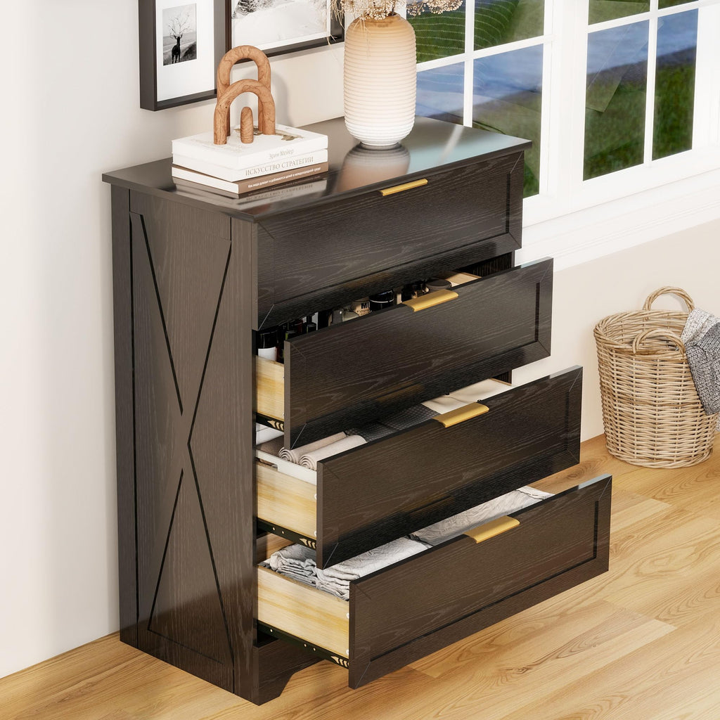 Modern Wide Wooden Chest of Drawers, Black V164058