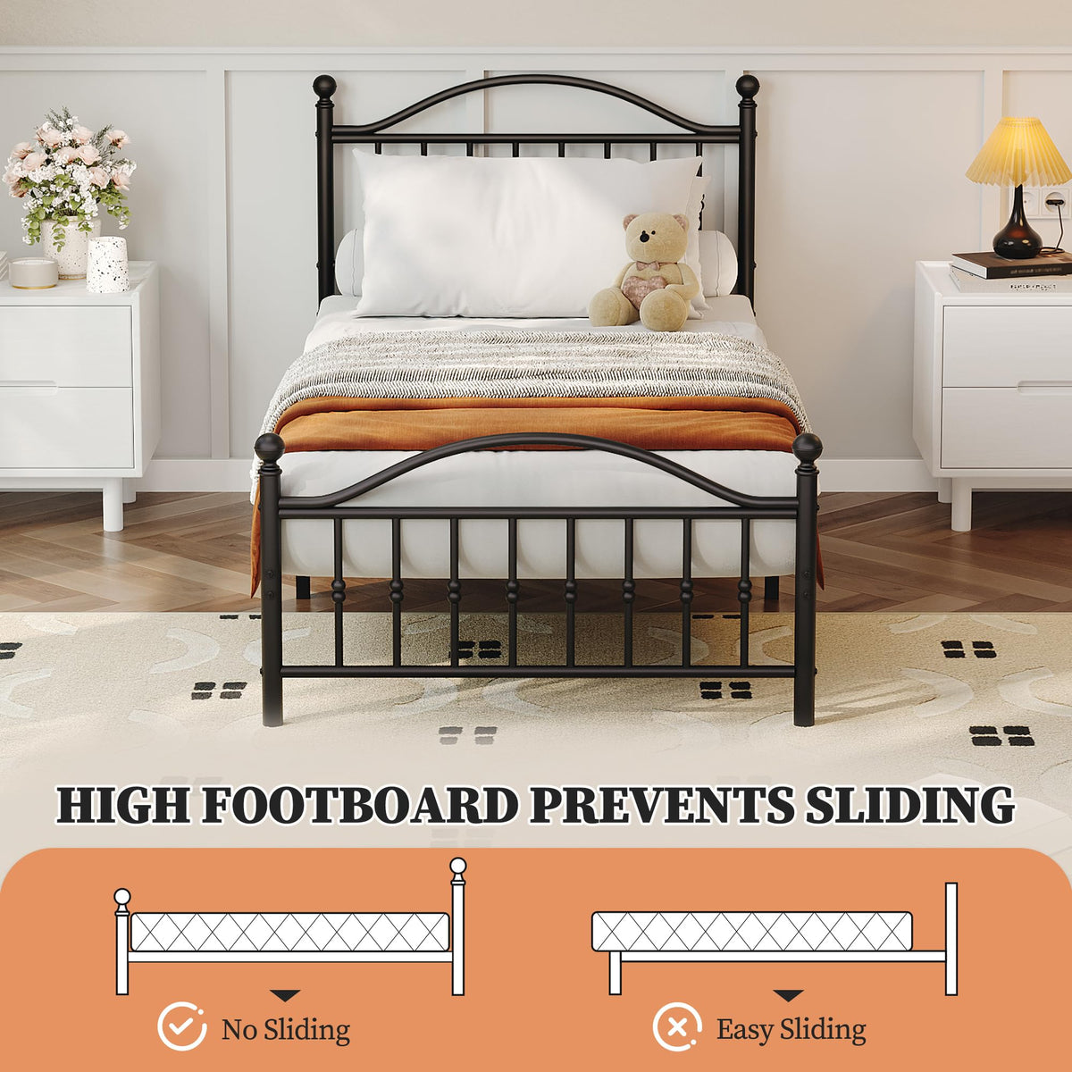 Twin Size Metal Platform Bed Frame with Headboard & Footboard P80661