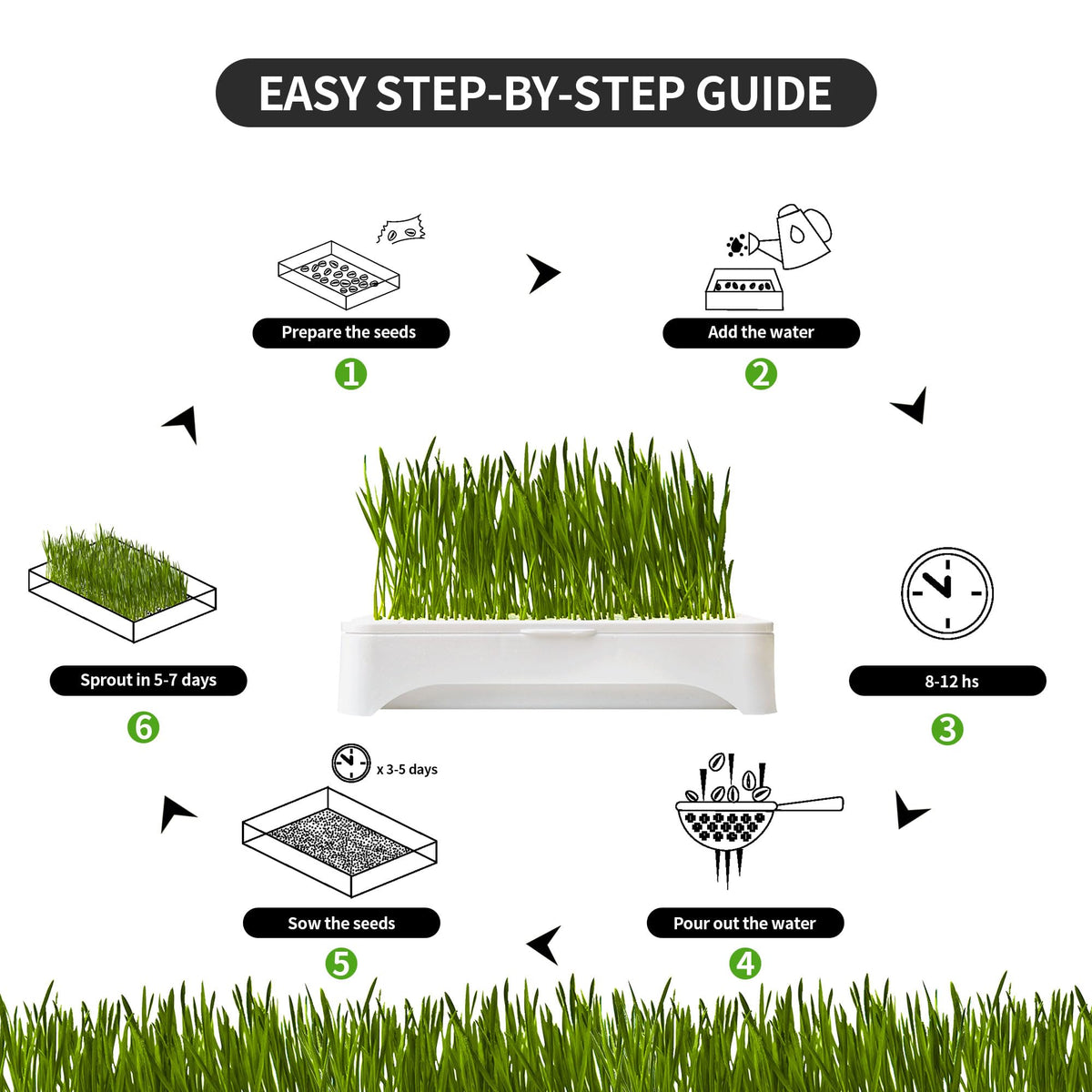 Cat Grass Kit with Organic Seeds Mix and Hydroponic Sprout Tray H3751