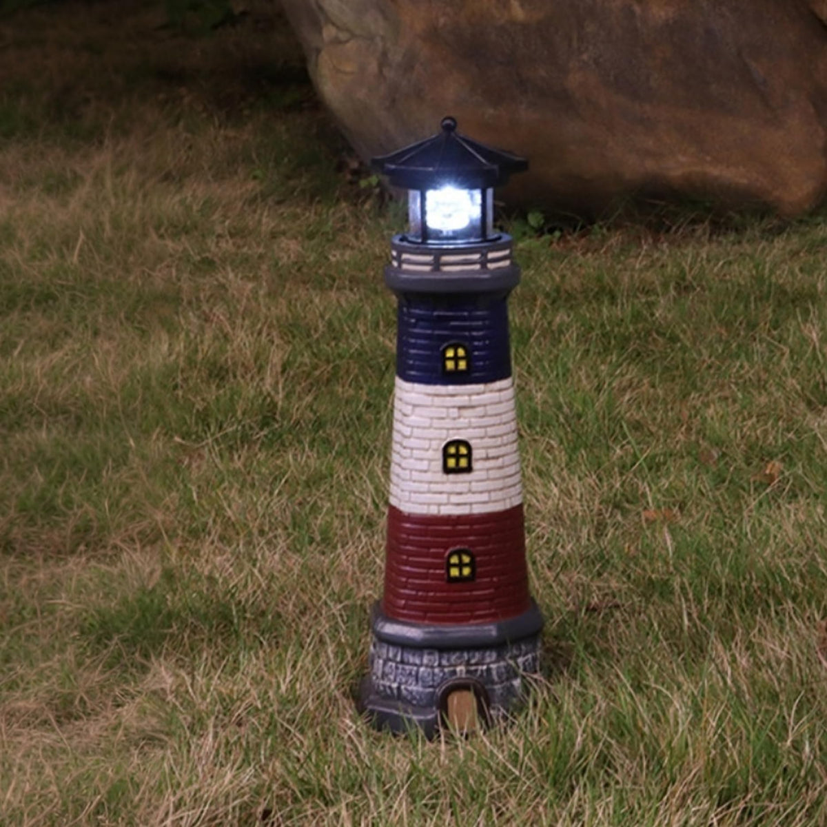 15" Tall Waterproof Resin Lighthouse Lamp with 360° Rotating LED Q994
