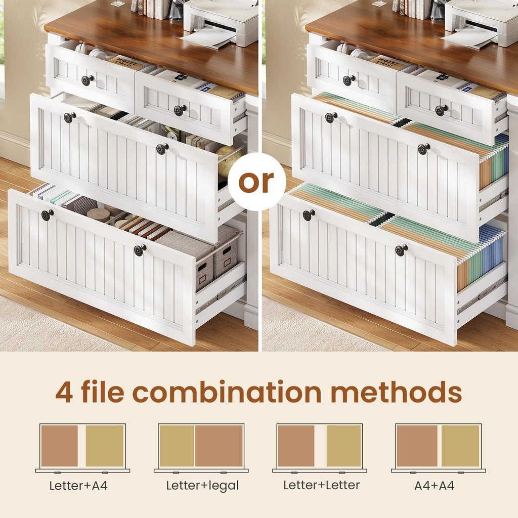 White Brown 4 Drawer Wood File Cabinet with Power Outlets Y529889