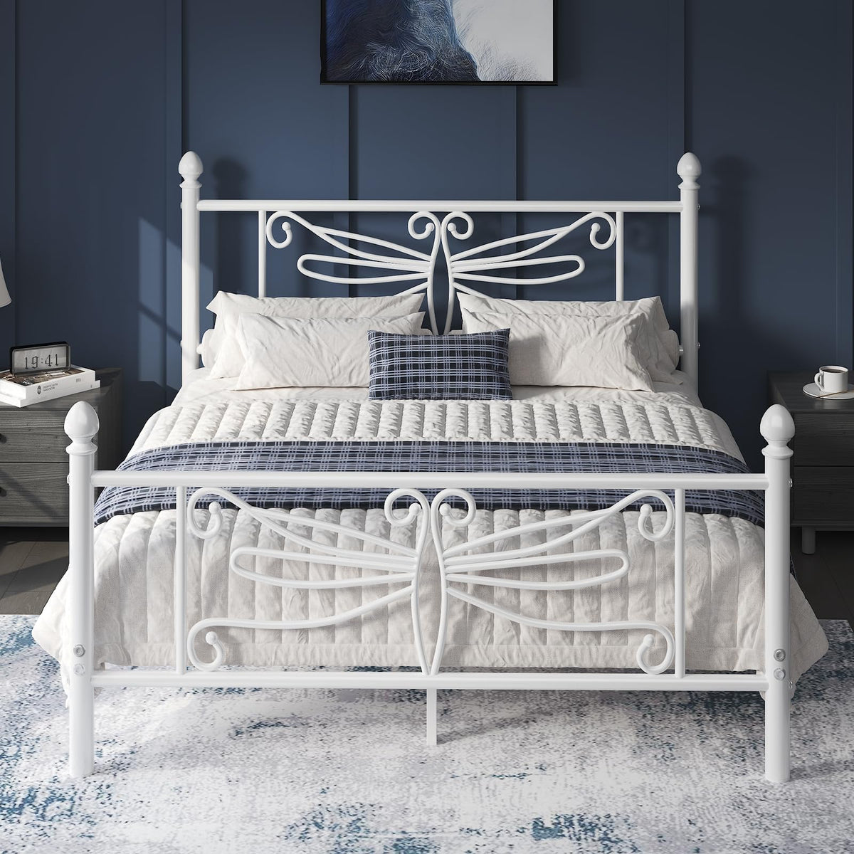 White Full Size Metal Platform Bed Frame U4929