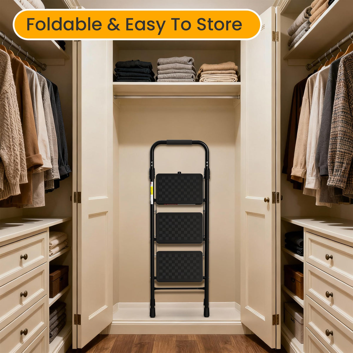 3 Step Folding Ladder with Anti-Slip Pedal H718