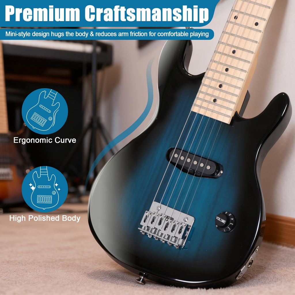 30 inch Kids Electric Guitar with 5w Amp, Gig Bag, Strap, Cable, Strings and Picks, Blue U7712