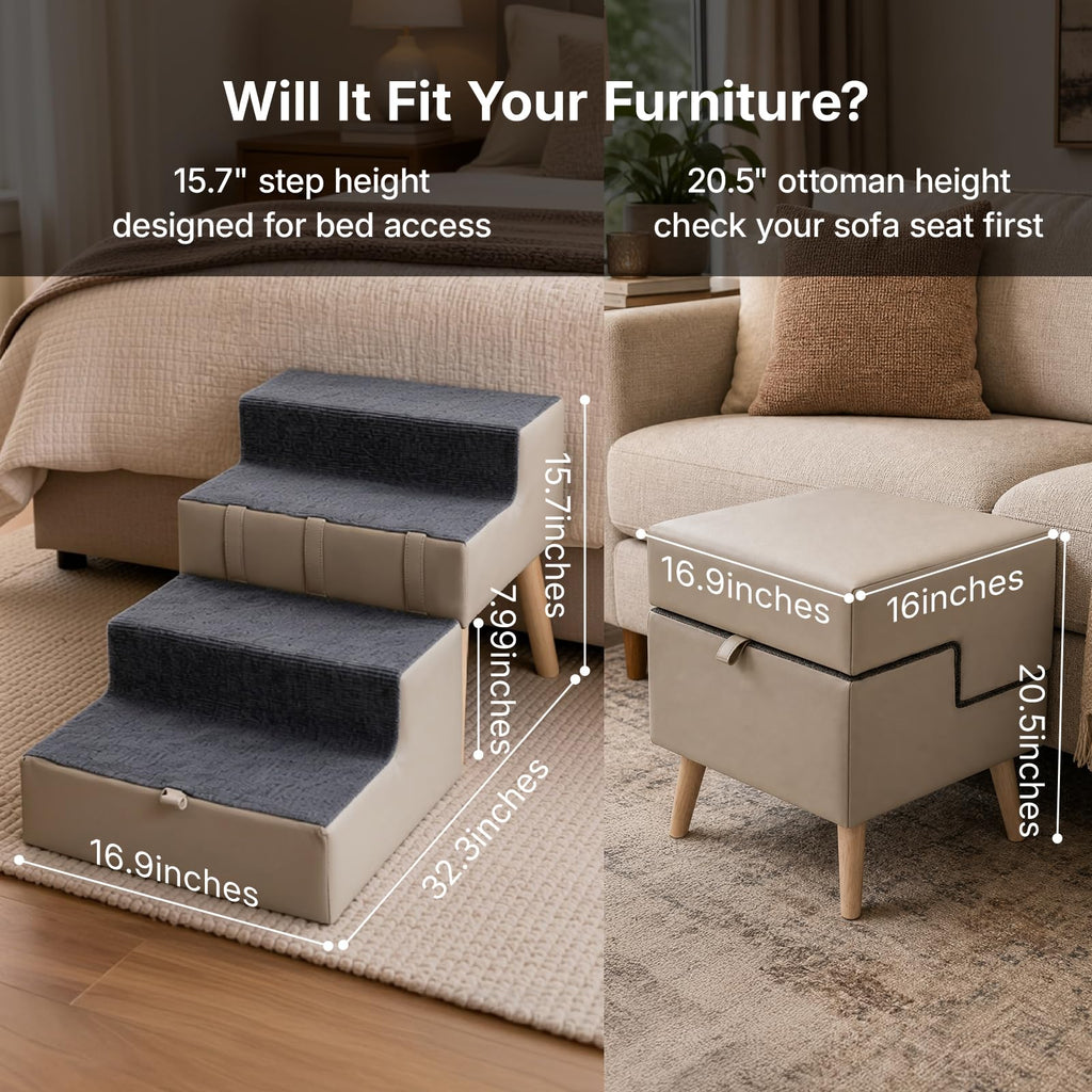 2-in-1 Foldable Dog Stairs & Ottoman L111