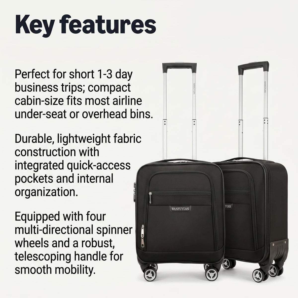 18 inch Carry on Luggage with Spinner Wheels Black H255