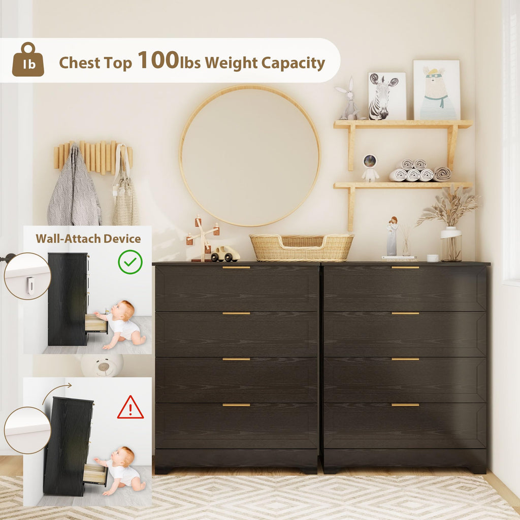 Modern Wide Wooden Chest of Drawers, Black V164058