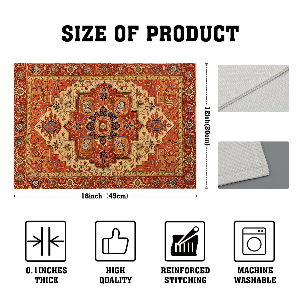 Boho Ethnic Placemats Set of 4 Orange Brown Retro Flower Linen 12"x18" P850