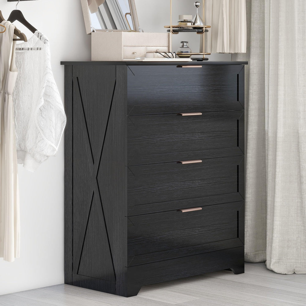 Modern Wide Wooden Chest of Drawers, Black V164058
