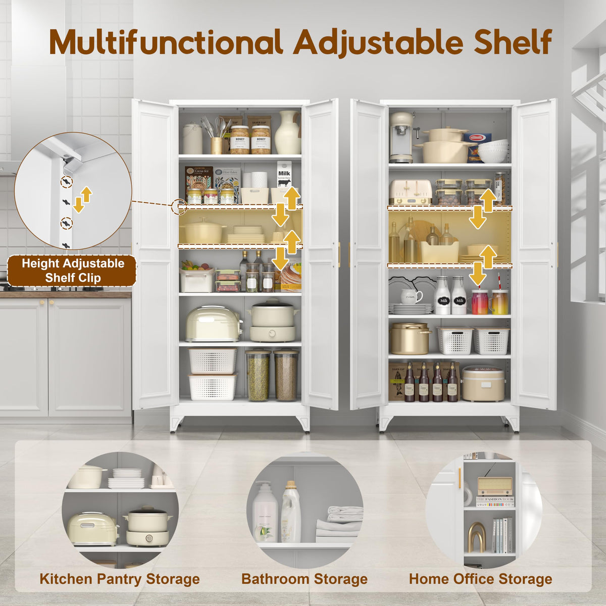 75" Metal Kitchen Pantry Cabinet with Doors C1063