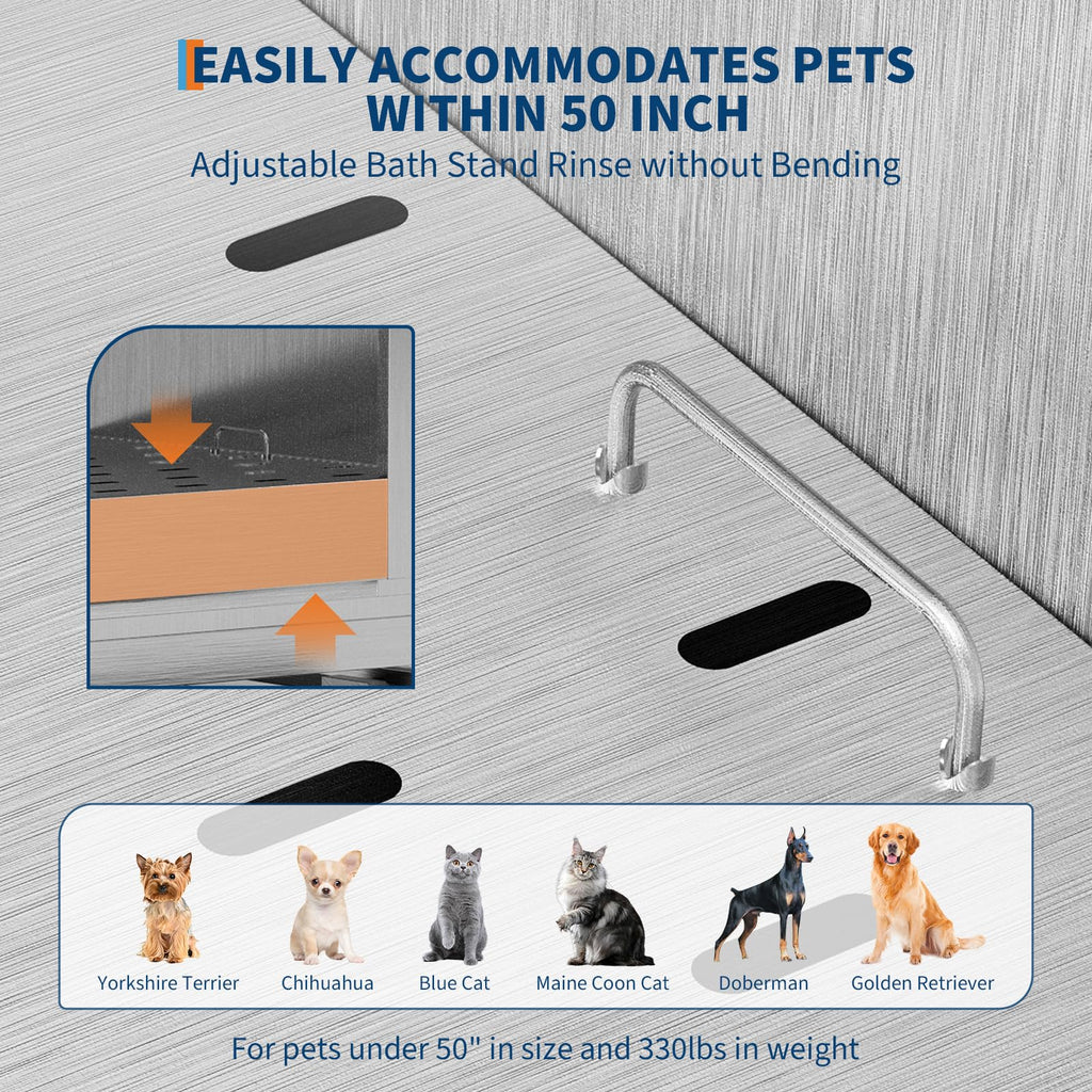 50" Stainless Steel Pet Bathing Tub with Sloped Ramp J456534