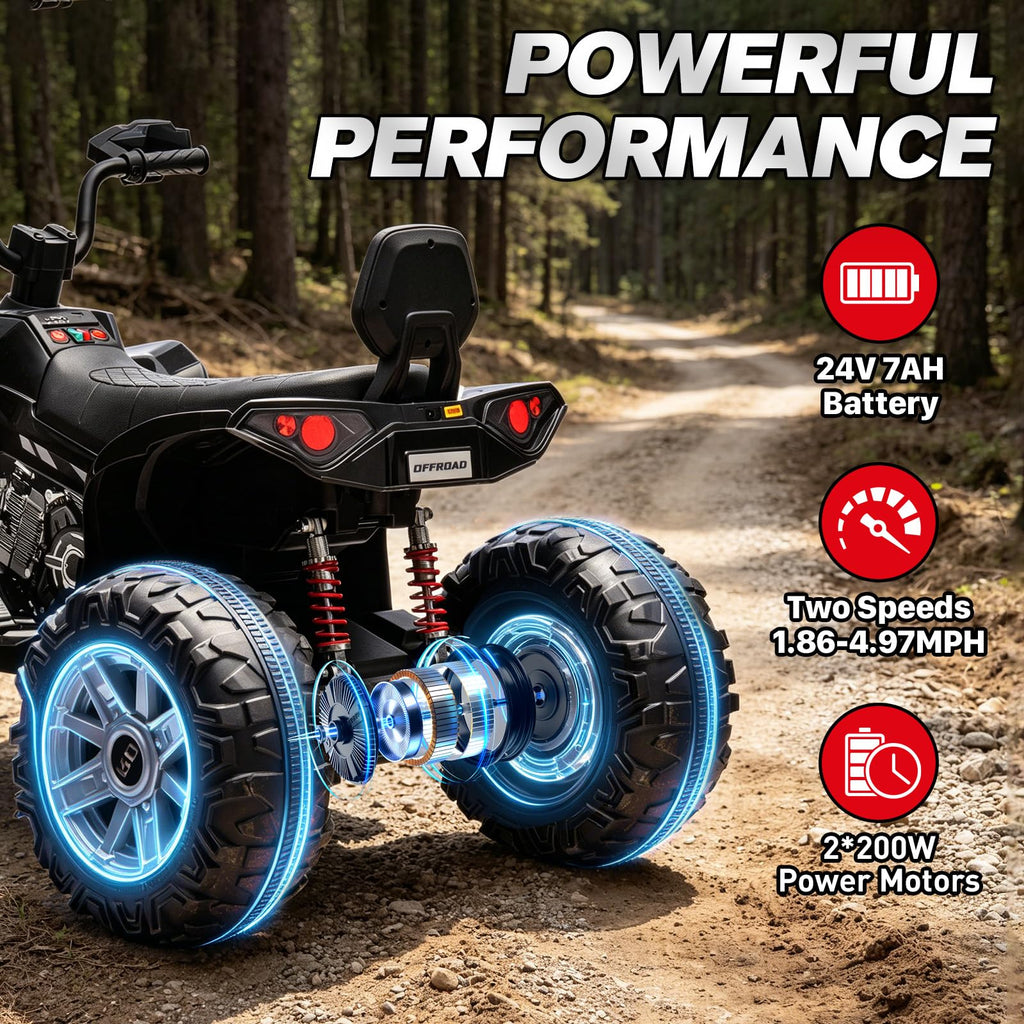 24V 2 Seater Kids ATV with LED Lights and Music, Black N42197